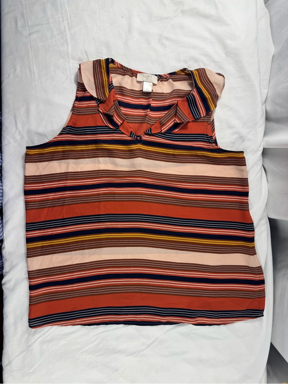 LOFT Sleeveless Striped V-Neck Blouse Multicolor Size PM Boho Business Casual